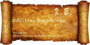 Kállai Boglárka névjegykártya